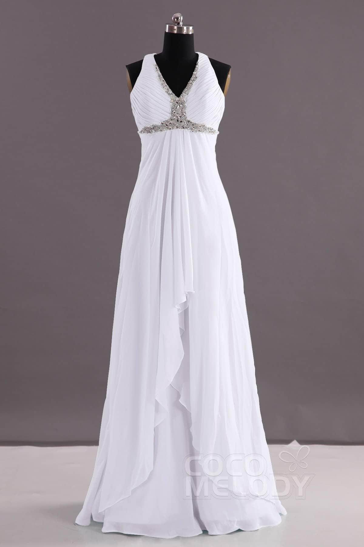 Sheath-Column Floor Length Chiffon Evening Dress COEF14001 - White - COCOMELODY
